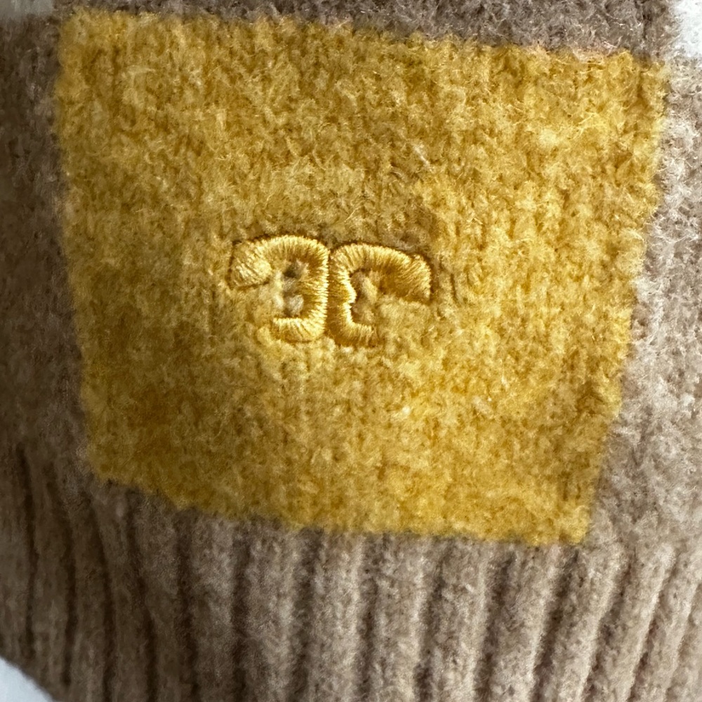 Tory Burch Intarsia Checkered Sweater Yellow Brown Preppy Fall Knit Size M - Picture 7 of 7
